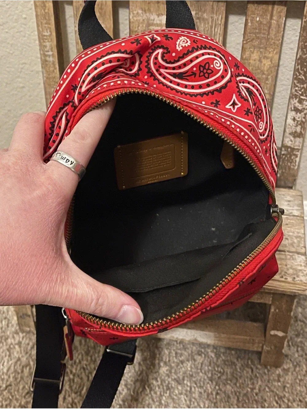 Disney x Coach Red Bandana Print Mickey Mouse Mini Charlie Backpack